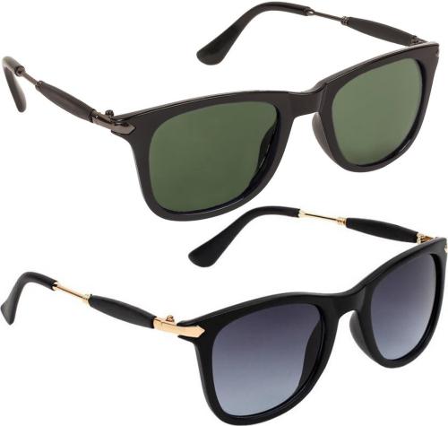 Gansta Wayfarer Full-Frame Black Green Sunglasses ,Men And Women ,Pack Of 2(GN11096-Gun-GD-G15)