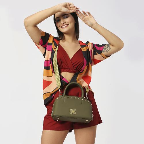 EUME Timeless Collection - Marigold ,Vegan Leather Women Handbag with Detachable Sling , Olive