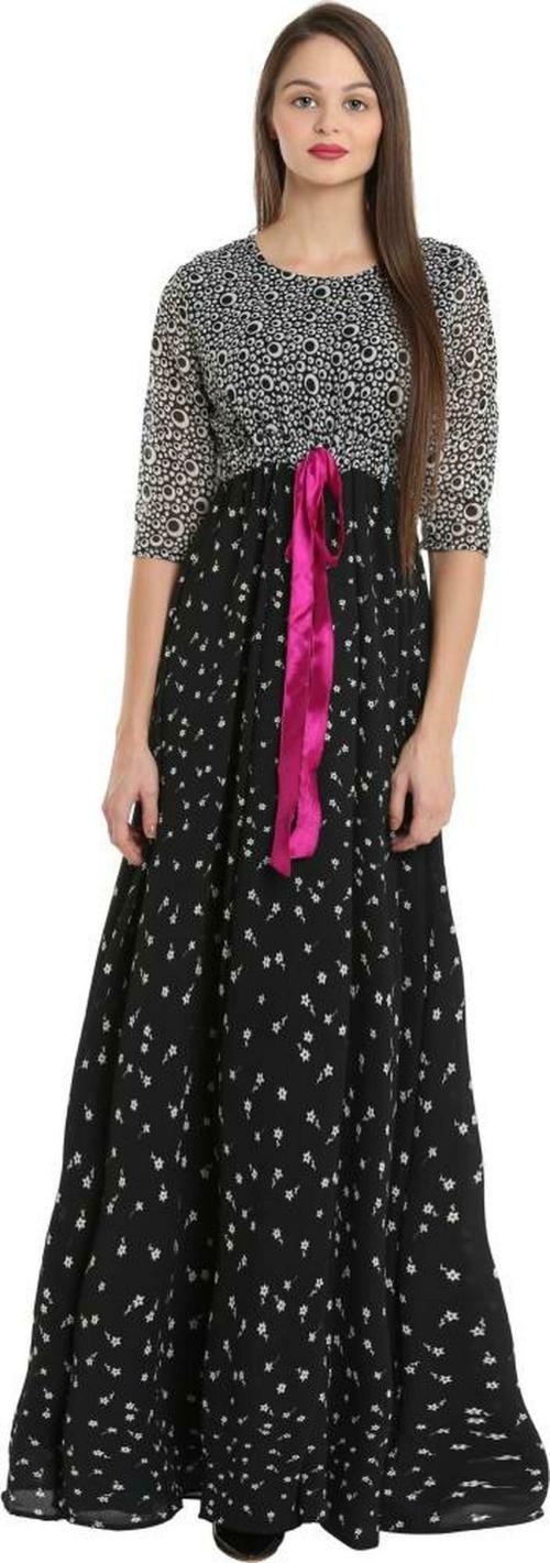 Buy scenestealer Women Black Printed Poly Maxi Dress XXL