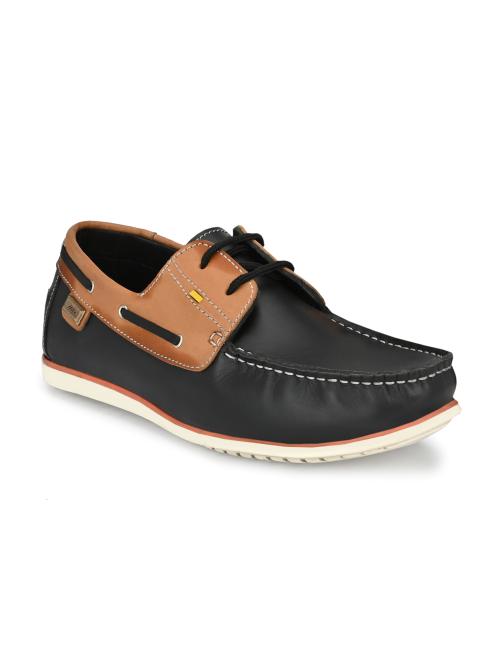 Hitz Black Leather Boat Shoes for Men