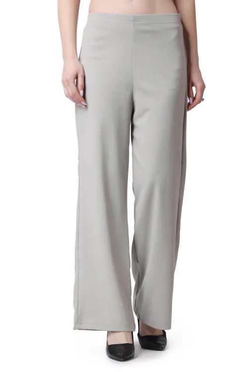 Popwings Formal Casual Grey Solid Highrise Women Trouser ! Grey Solid Self Design Formal Twill Trouser for Women