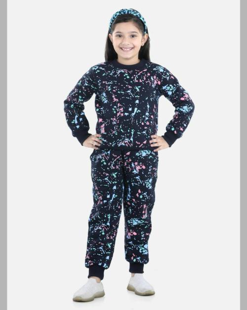 StyleStone Girls Navy Base Splash Printed Track Suit Set