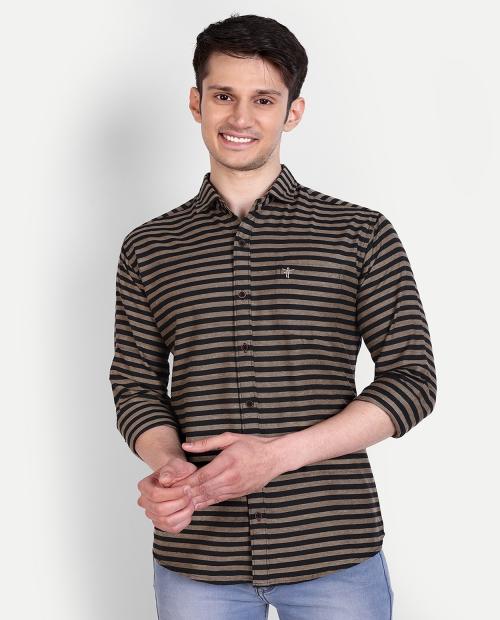 FILOSE Mens Wear Pure Cotton Striped Printed Black Color Shirt