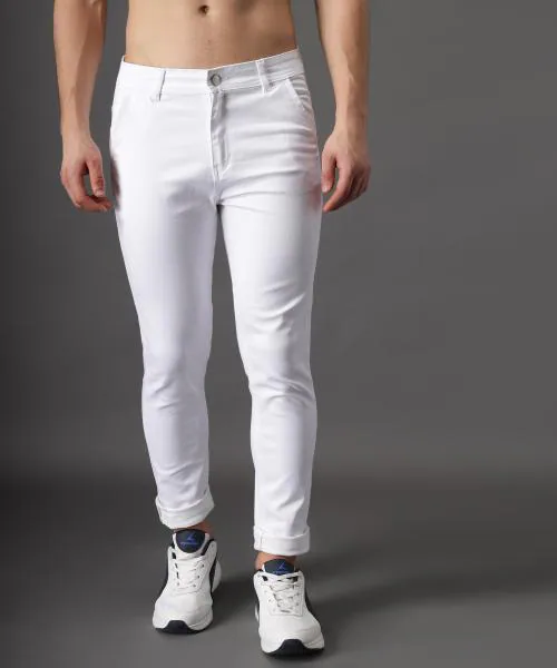 ZAYSH MENS WHITE SOLID COTTON BLEND LYCRA JEANS