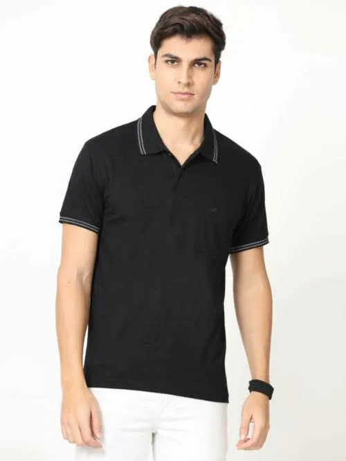 VMP casuals Solid Men Polo Neck Black T-Shirt () XL
