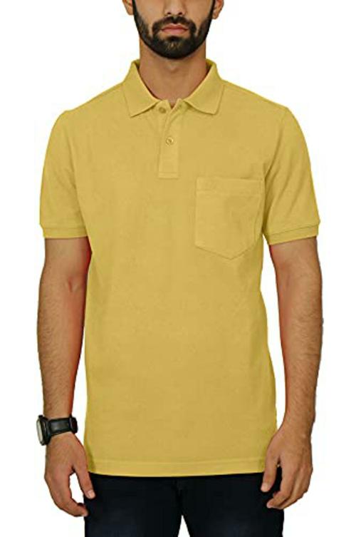 Celsius Men's Half Sleeve Solid Regular fit Pique Polo Tshirt with Pocket|Yellow|7XL
