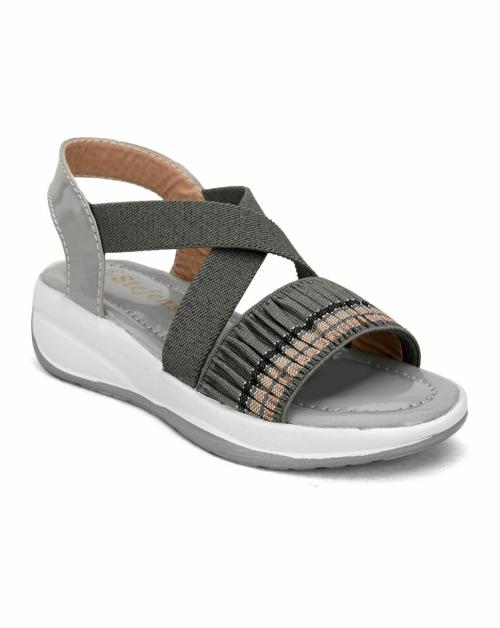 Stefens Grey Casual Sandal For Kids Girl's