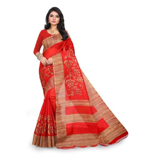 Marabout Red Colour Printed Bhagalpuri Silk Saree   