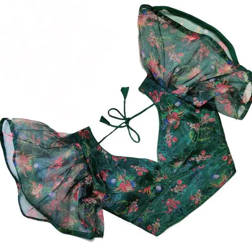 Hitarth Fashion Women's Bet Wing Style Heavy Georgette Blouse with Ruffled Sleeve Dark Green