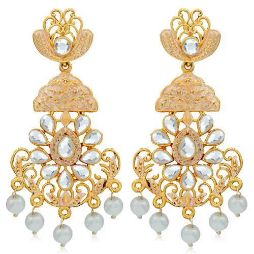 Sukkhi Glitzy Pearl Gold Plated Mint Collection Chandelier Earring For Women