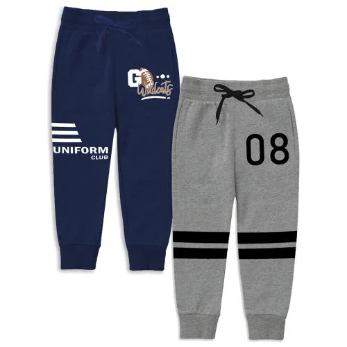 Trampoline Boys & Girls Blue and Grey Printed Cotton Pack of 2 Track Pants