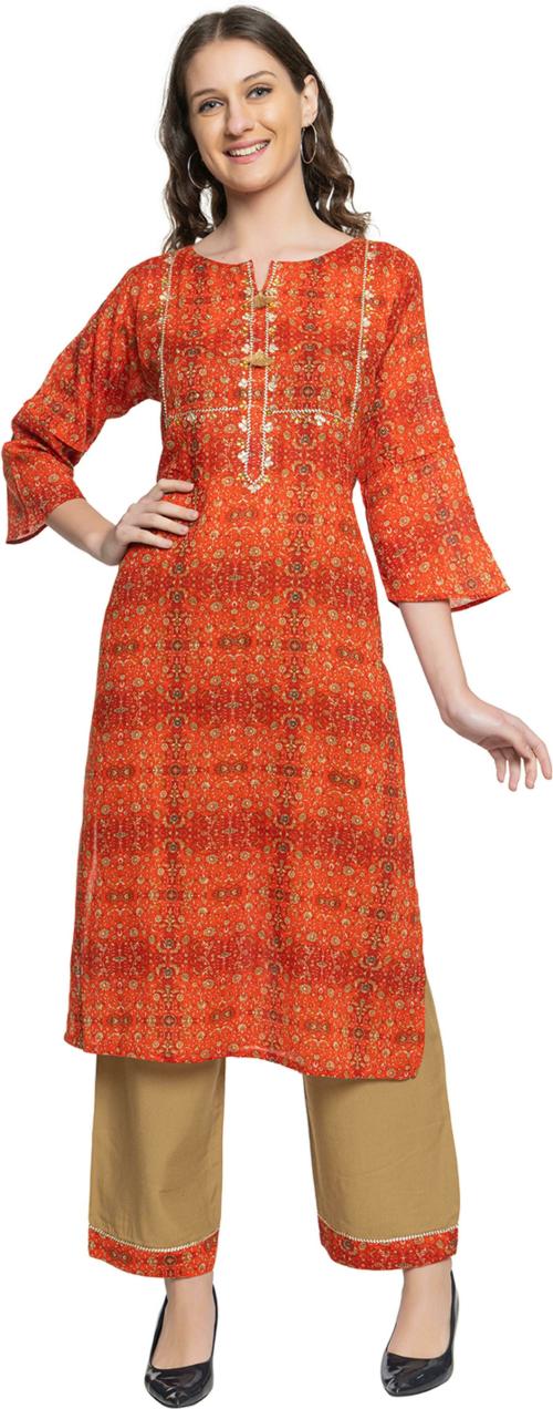 ELTHIA Superior Kurtis Plazo Set For Summer-Red