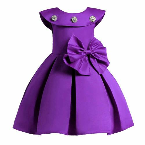 Wish Littlle Girls Purple Satin Knee Length Dress - 4 Y