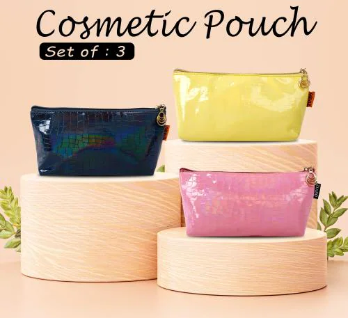 Orviz Cosmetic Makeup Bag Pouch For Women & Girls PINK+BLACK+YELLOW