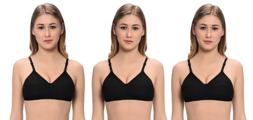 FEMULA Macho 3Pcs of Exclusive & Elegant, Daily Wear, Regular Usage Bra Made of Highly Absorbant Pure Cotton Fabric (Black Colour) Size 28D