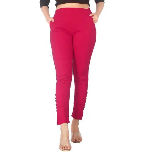 HAMH Women's Cotton Straight Fit Ankle Length Elastic Waist Mid Rise Casual Stretchable Trouser Pants with Double Side Pocket (Pants-Pink-XL)