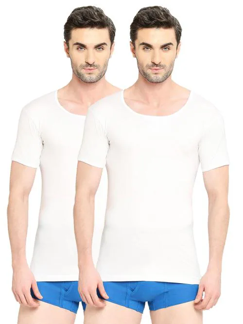 VIP Supreme Men's Round Neck Half Sleeve 100% Cotton White Vest | Moisture Absorbent Inner wear for Men - Pack of 2