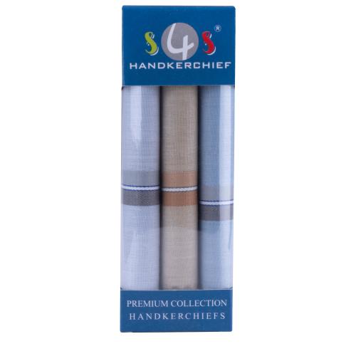 S4S Men's 100% Cotton Essential Handkerchiefs Box Packing (Light Colour Assorted_42CM X 42CM_Pack of 3)