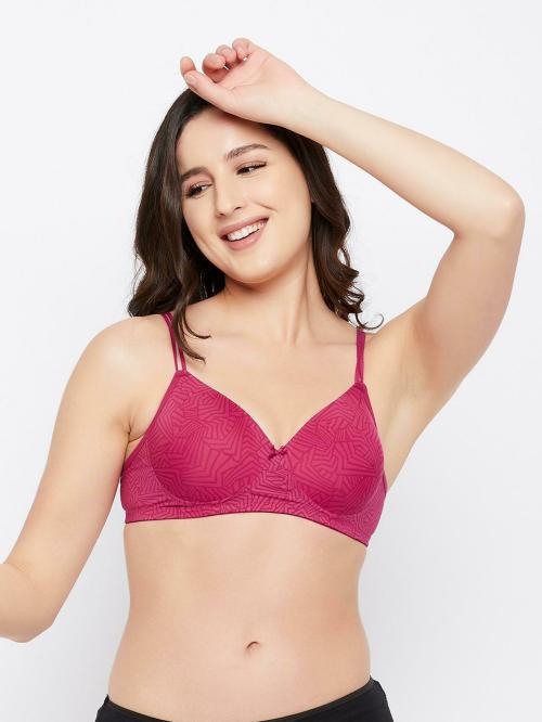 Clovia Pink Floral Print Polyamide Single T-shirt Bra