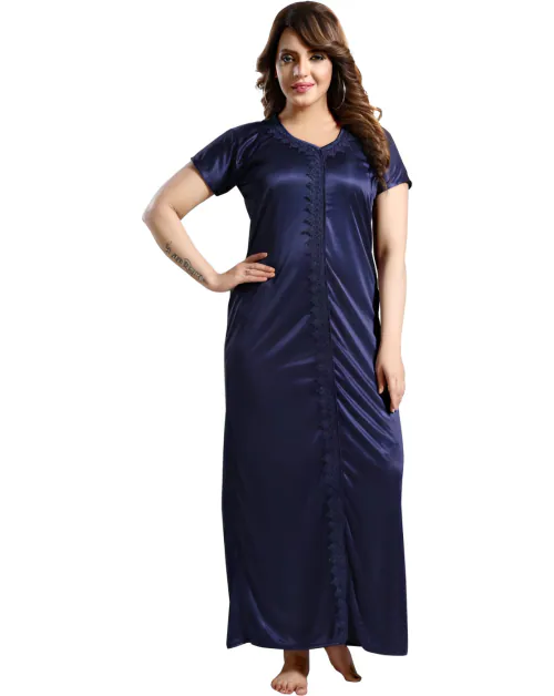 Silk Satin Nightgown with Short Sleeves and V-Neck