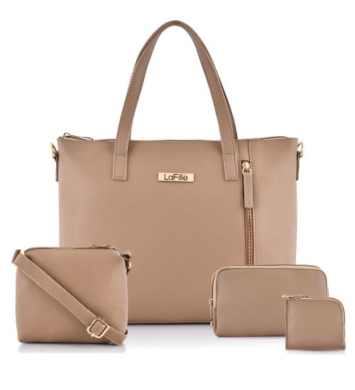 LaFille Handbags For Women & Girls | Ladies Purse & Sling Bags | Set of 4 Combo | Beige | DGN237