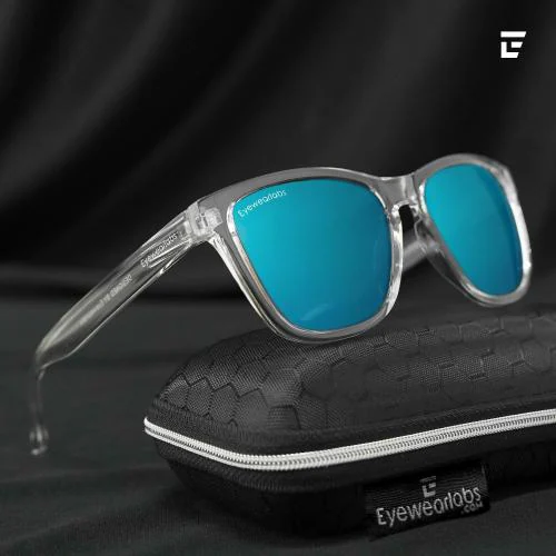 Eyewearlabs l Unisex Polarized Wayfarer Sunglasses For Driving Sports and Adventure l Blue Lens l 100% UV Protected l Medium l White Walker Blue