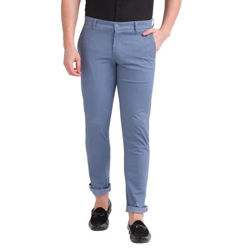 Parx Regular Fit Printed Blue Trouser