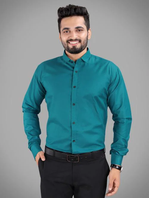 GETCHI Men's Plain Solid Full Sleeves Regular Fit Formal Shirt
