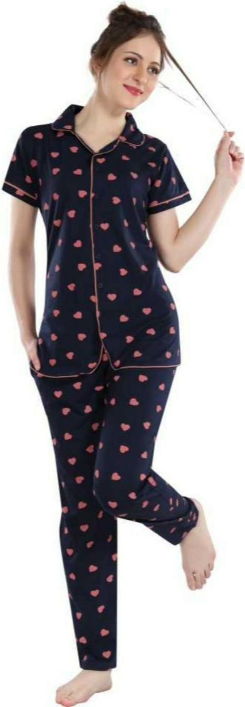 RA Creation Women Purple Printed Rayon Shirt and Pyjama Set