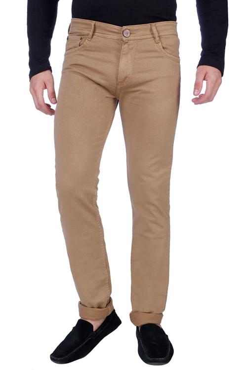 Buy FLAGS Mens Khaki Solid Cotton Slim Fit Stretch Jeans Online at Best