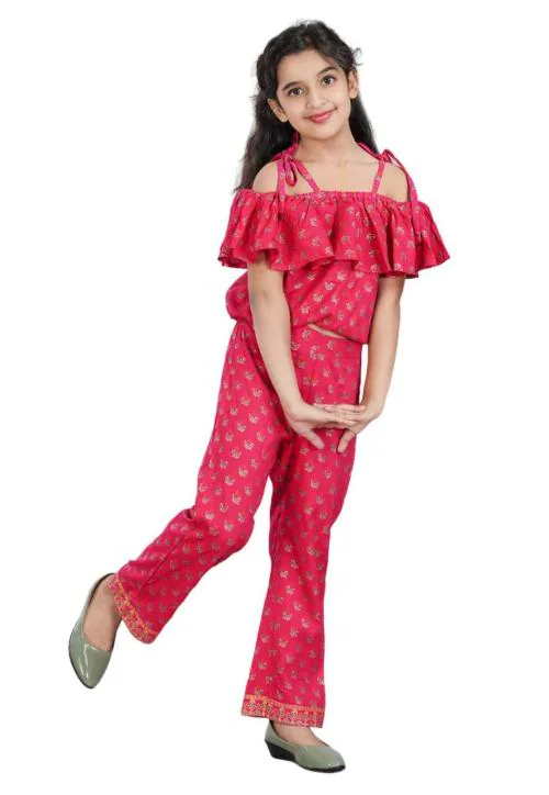 DMP FASHION Girl's Rayon Classic Printed Top and Trouser with Beautiful and Decent Printed Kids Combo Dress