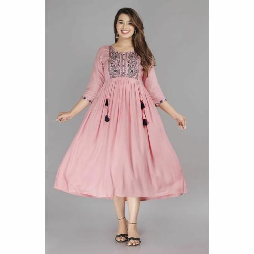 VISAOM Women Printed Flared Kurta (Pink)