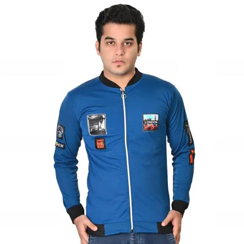 Vivek Men's Slim Fit Zipper Lycra Self Design Tshirt ( Blue )