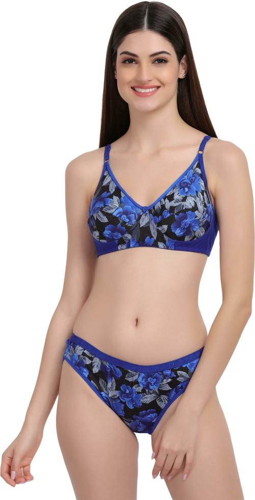 GOKIX Women Blue Floral Print Cotton Silk Lingerie Set