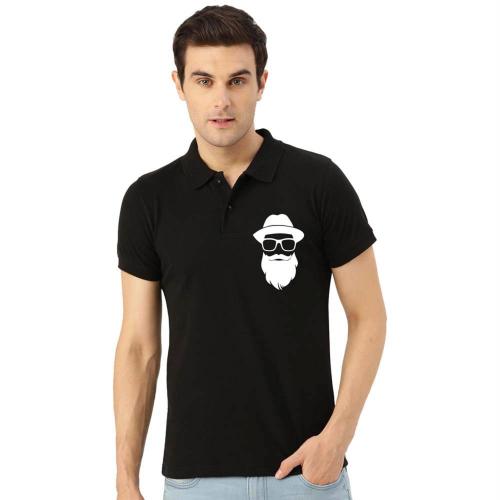 Funky Store Black Moustache Men Printed Polo Collar Half Sleeve Tshirt
