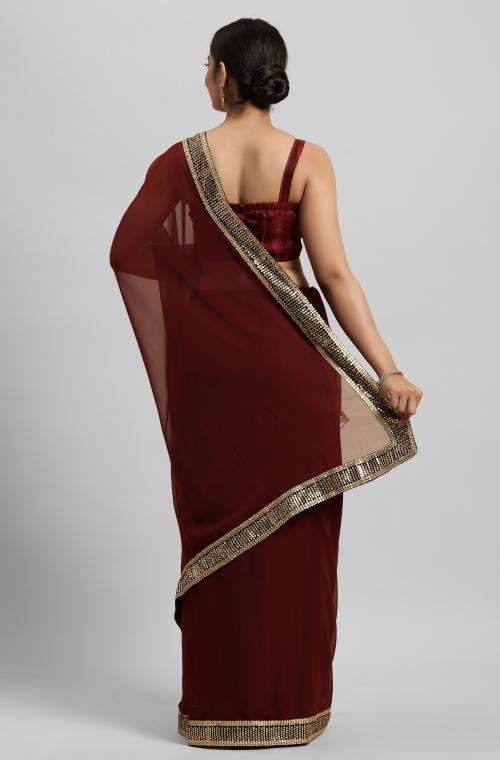Janasya Women's Maroon Poly Georgette Saree With Blouse Piece