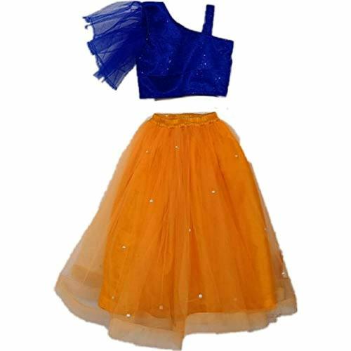 TILISM Indo Western Orange Crop Top and Skirt Lehenga Choli 8 - 9 Years