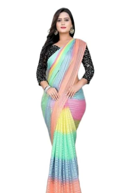 Raaczion Women Multicolor Jute Saree With Blouse Piece (Free Size)