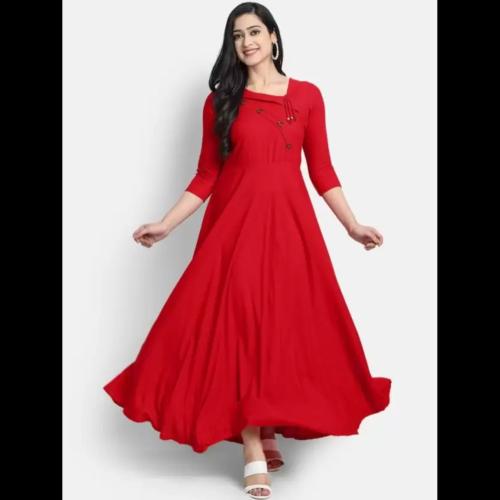 JANRAAG Women Solid Viscose Rayon Gown Kurta (Red)_XXL