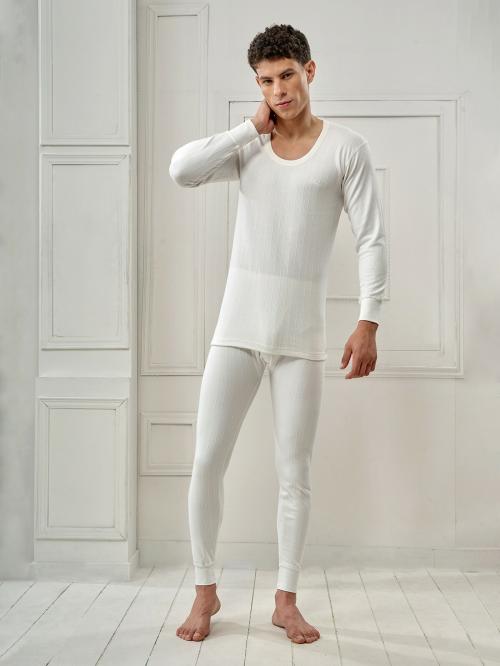 Lux Inferno Men's Round Neck,Trouser White Thermal set