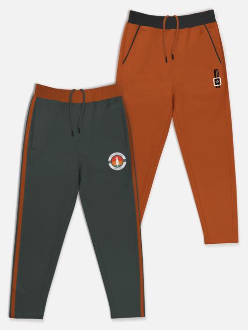 HELLCAT Multicolor Boys Cotton Blend Solid Pack of 2 Fitted Track Pants