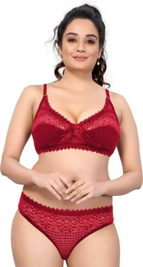 Buy DHANDAI FASHION Women Red Self Design Lace Bra and Panty Set Online at  Best Prices in India - JioMart.