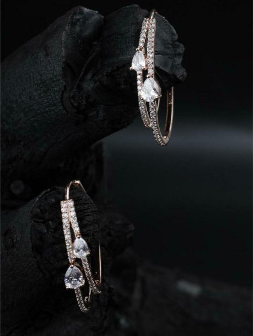 Kord Store Oval Shape With Premium Studed American Diamonds Rose Gold Plated Bali For Women Cubic Zirconia Brass Clip-on Earring