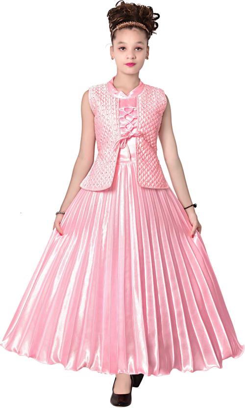 AYUB FASHION Girls Light Pink Satin Gown Dress (11-12Y)