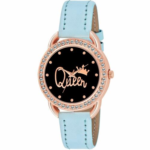 KIROH Analogue Queen Designer Dial Leather Strap Watch for girls and women(Sky)