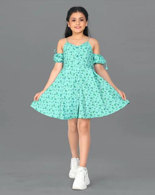 Fashion Dream Girls Turquoise Floral Rayon Blend Pack Of 1 Frock | Dresses | Kids Wear | Girls Dress | Kids Dress | Frock | Frock Girls | Girls Frock | Dresses For Girls | Kids Girl Dress | Frock For Girls