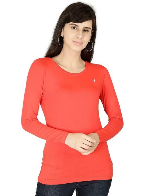 Feather Soft Women Saffron Red Solid Viscose T-Shirts, XXL