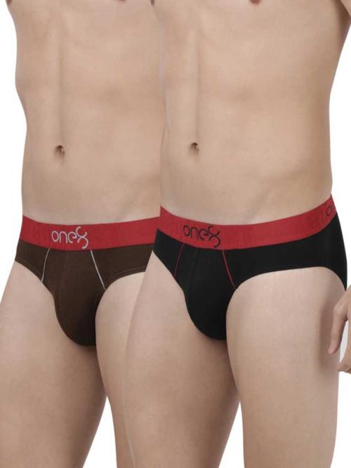 One8 by Virat Kohli - Men Black and Brown Super Combed Cotton Low Rise Brief- Pack of 2