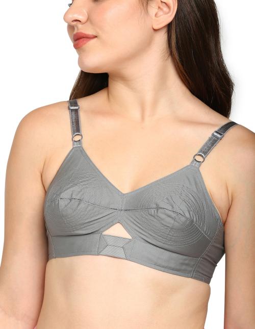 BLOSSOM Womens single layered seamed round stitch bra with full coverage,non padded,non wired,100%cotton, underband with centre elastic, everyday bra_Priyasajini Dark Green 38C