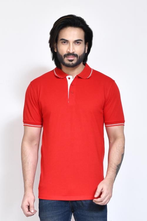 Roy's Casual Regular Fit Kulty Fabric Solid Polo Neck T-shirt for Men with Half Sleeve I Comfortable and Breathable Western Outfit - Red ,Size - L